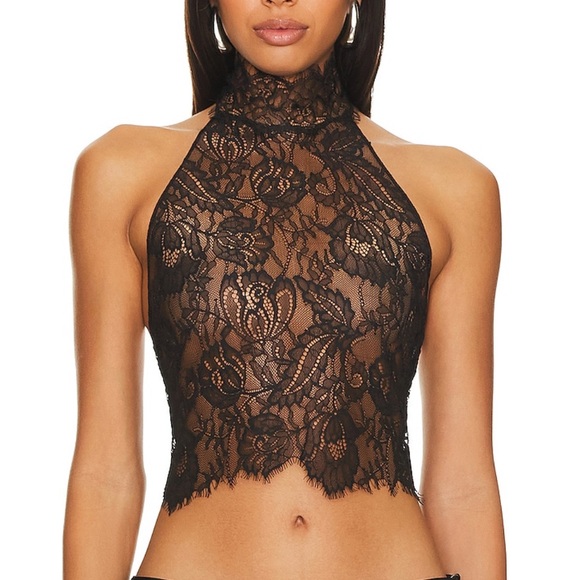 Retrofete “Violet” Black Lace Halter Top
